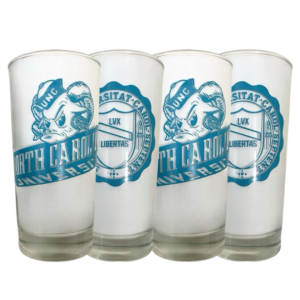 Vintage UNC Tar Heels Highball Glass Set 60s Collector Glasses - Set of 4 - Image 3 of 4