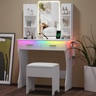 1 Pack Small Vanity Desk with Mirror LED Lights Desk and Chair Dressing Table