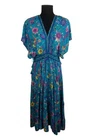 Boho Turquoise Floral Bird Maxi Dress Kimono Sleeve Tassel Border Print Sz 8