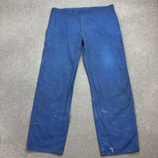 VINTAGE French Trousers Adult 38x30 Blue Workwear Chore Distressed Utility Mens