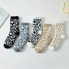 Women's Fuzzy Leopard Print Thermal Ankle-High Socks