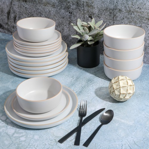 Gibson Home Zuma 18-Piece Stoneware Dinnerware Set - White - 第 4/4 張圖片