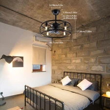 18" Ceiling Fan Light Farmhouse Cage Chandelier Pedant Lamp with Remote Control