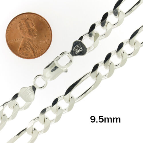 Real Sterling Silver Mens Boys Figaro Solid Chain Bracelet or Necklace 925 Italy - 第 11/13 張圖片