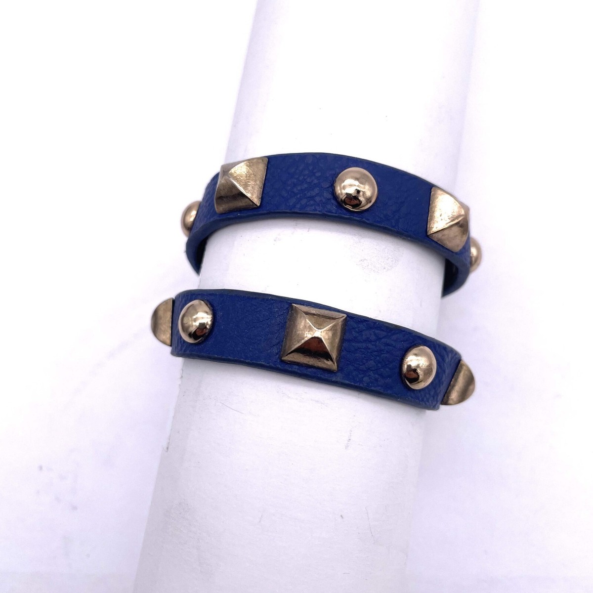 Yik Fung Studded Wrap Blue Leather Bracelet Snap Closure