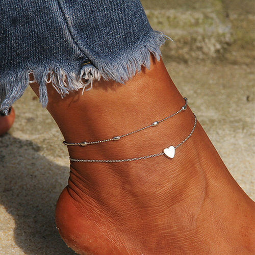 Mujeres Moda Dije Tobillo Doble Capa Amor Corazón Tobillo Pulsera Pie Joyería - Imagen 6 de 7