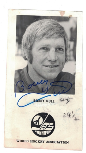 Bobby Hull Winnipeg Jets WHA USADO Foto de Prensa con Nuestro Certificado de Autenticidad LEER