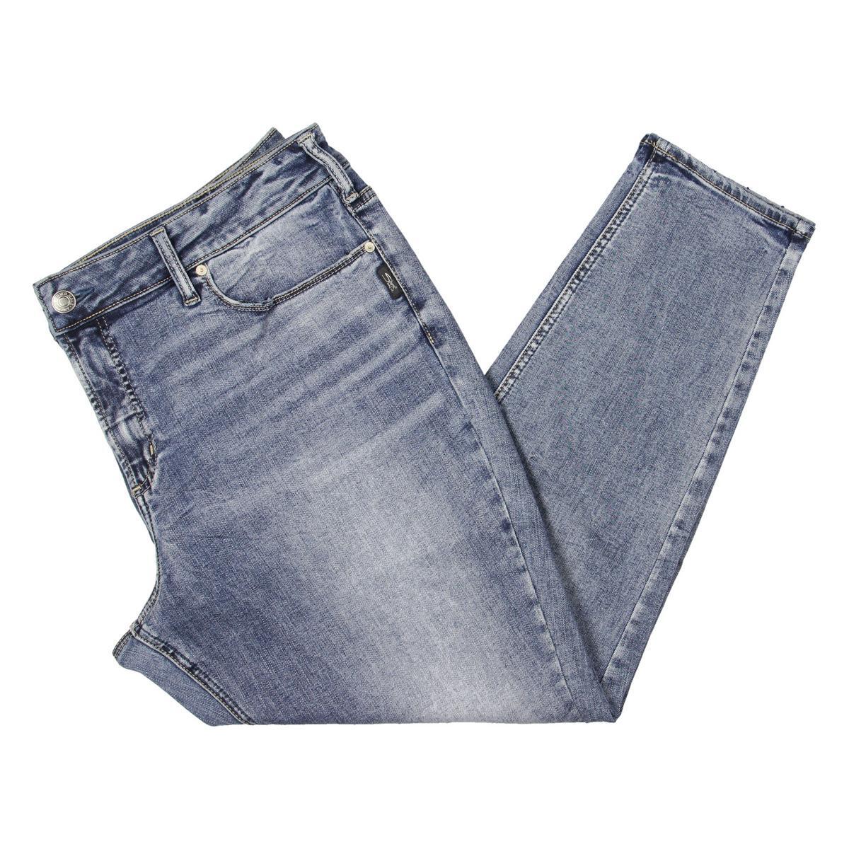 Silver Jeans Co. Женские синие джинсы-скинни средней посадки с потертостями Plus 20W BHFO 1043