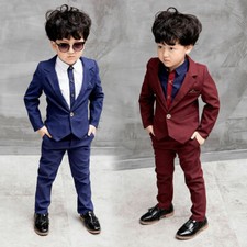 Handsome Kids Baby Boy Formal Wedding Suit Coat Shirt Pants Gentleman Outfits