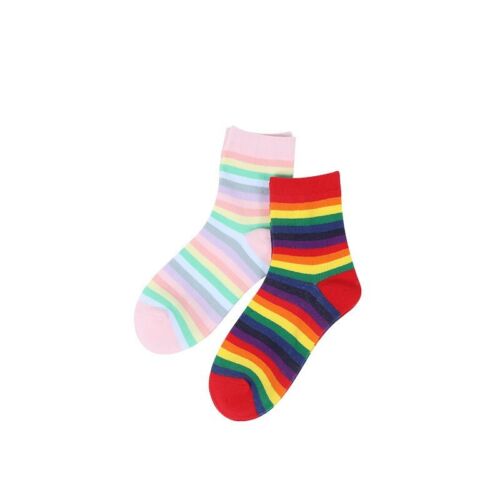 3 ,5 Pairs Women Crew Socks Striped Over Ankle - Picture 2 of 2