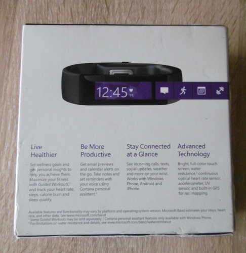 MICROSOFT BAND - FITNESS SPORTS SMART WATCH BLACK MED SIZE - NEW - Zdjęcie 2 z 2