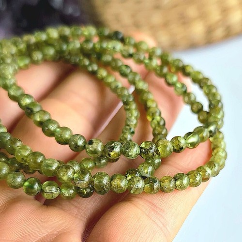 Grünes Peridot glattes rund 5 mm Edelstein Perle dehnbares Armband 6-9" Männer Frau - Bild 6 von 10