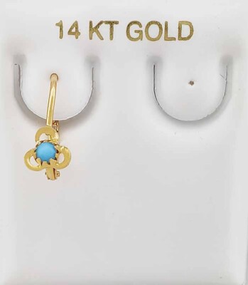 ECHTER TÜRKISFARBENER einzelner baumelnder Ohrring 14 Karat Gelbgold - neu mit Etikett