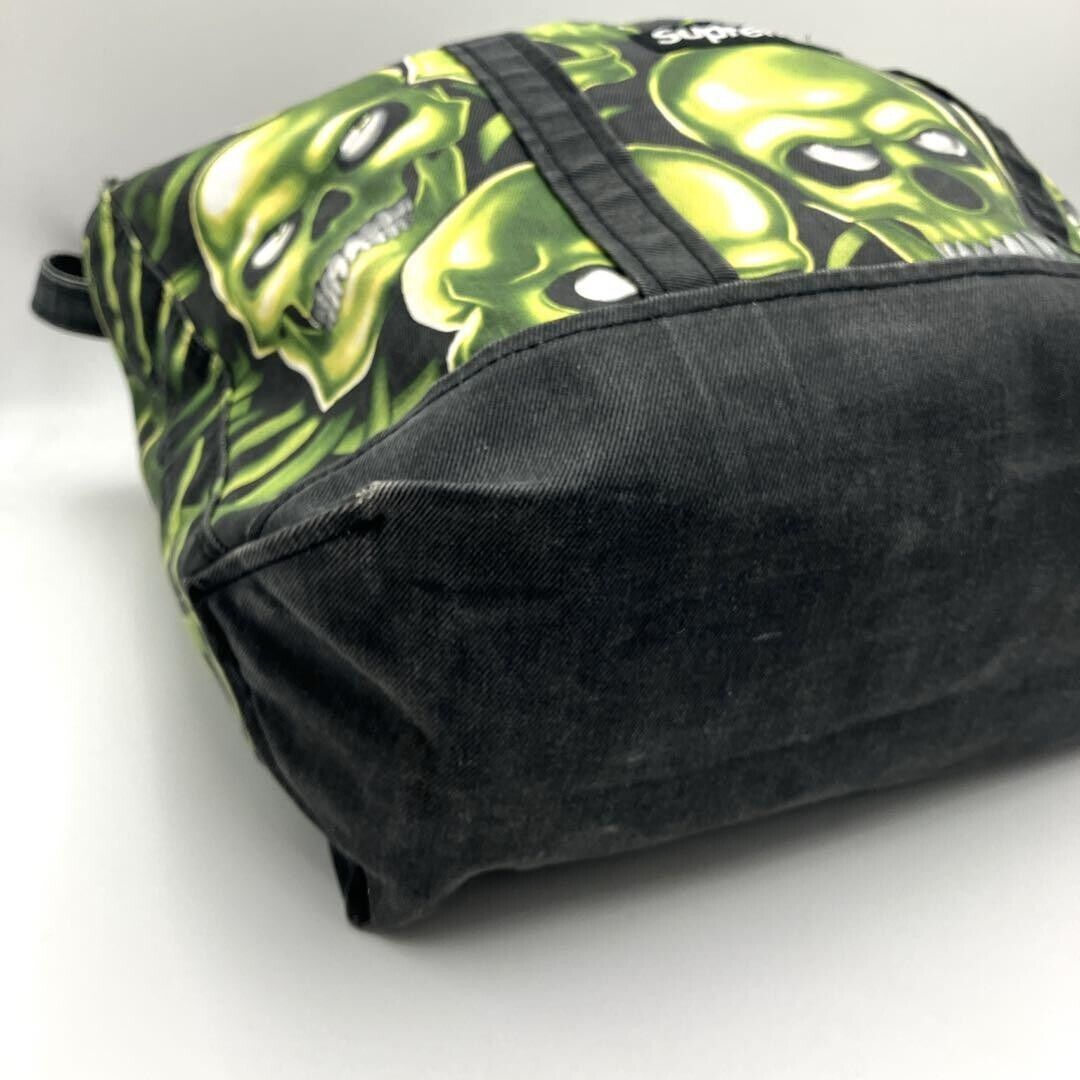 Supreme 18SS Skull Pile denim Tote Bag Cotton Black Green Supreme 18SS Skull Pile denim Tote Bag Cotton Black Green
