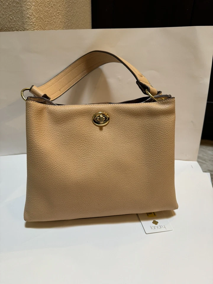 KATE LANDRY Bolso de Mano Cartera Dos Bolsillos Dos Correas Imitación Cuero Dorado Amarillo Vegano Foto 2 de 4