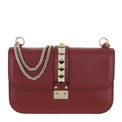 Valentino Rock Stud Handtasche Rot Leder Glam Lock Medium Kleiner Defekt UVP1950 
