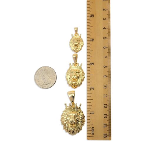 Real 18K Yellow Gold Lion Pendant with Crown, 3 Sizes, Leo King Pendant - Picture 4 of 9