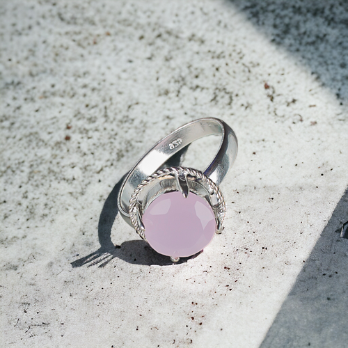 Rose Chalcedony Natural Gemstone Ring for Women 925 Sterling Silver Cute Gift - Picture 4 of 5