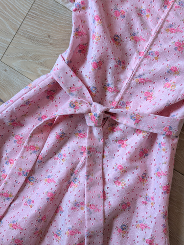 Maxi abito vintage anni 60 fatto a mano rosa floreale linea A cottage fata pizzo a strati - Foto 9 di 14