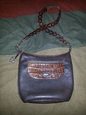 Brighton Brown Pebbled Leather With Brown Croc Satchel Shoulder Bag Purse 883814