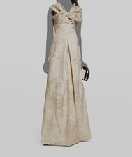 $680 Rickie Freeman by Teri Jon Women's Gold Metallic Bow Front Dress Size 4