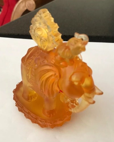 Liu-Li Liuli Chinese Pate De Verre Art Glass Mother Baby Elephant Paperweight - Picture 8 of 12
