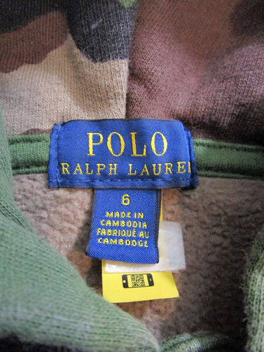 Polo Ralph Lauren Full Camo Camouflage Hoodie Sweatshirt Blue Pony Youth Size 6 - Picture 6 of 10