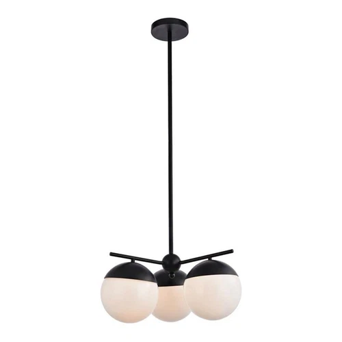 Living District Eclipse 3-Light Metal & Glass Pendant in Black and Frosted White - Picture 1 of 5