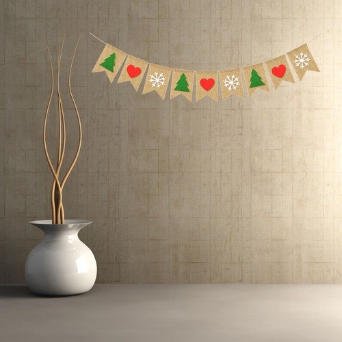 2 Sets Christmas Linen Banner Christmas Garlands Christmas Party Banner - Imagen 5 de 11
