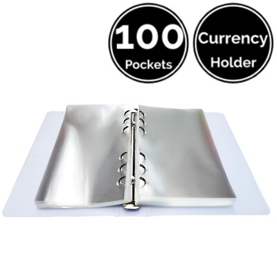 100 Pockets 6.7'' x 4.2'' INCH Paper Money Bill Currency Holder Album Book w/ Case