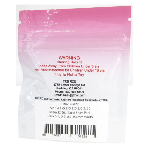 TRB RC M16x22mm Dia. Steel Shim Pack 10ea 0.1, 0.2, 0.3, 0.5mm Width - Picture 2 of 2