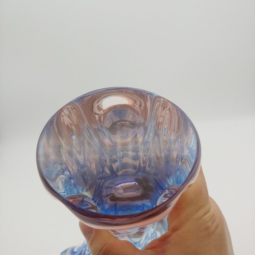 Josef Hospodka Hand Blown Glass Vase - 11" vtg Blue Pink Czech Bohemian Chribska - Picture 9 of 11