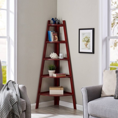 Five-Tier Pyramid Bookshelf Corner Ladder Shelf White - 6 Colors 63" x 29" - Picture 25 of 26