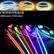 High Density RGB/CW/WW/NW COB Led Strip Light Flexible Dimmable LED Tape 12V 24V