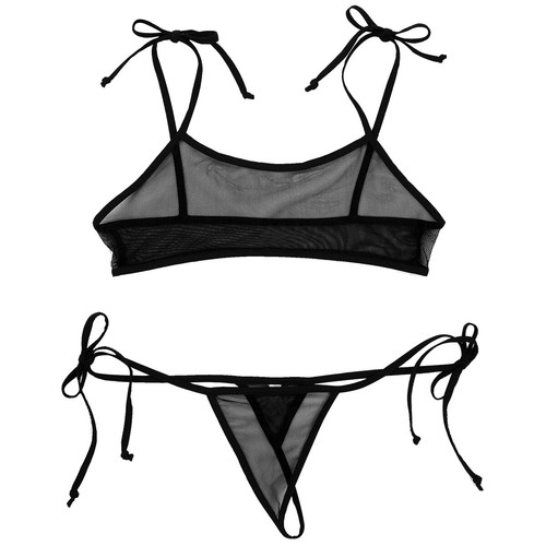 Womens Micro Bikini Set Mesh Micro Bra Top Side Tie G-String Thong Mini Swimwear - Picture 76 of 123