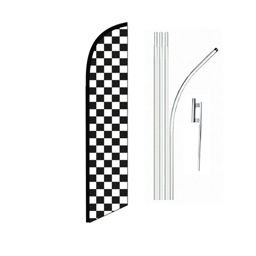 Checkered BlackWhite Swooper Flutter Feather Flag | 3ft W x 11.5ft Tall - Picture 2 of 3