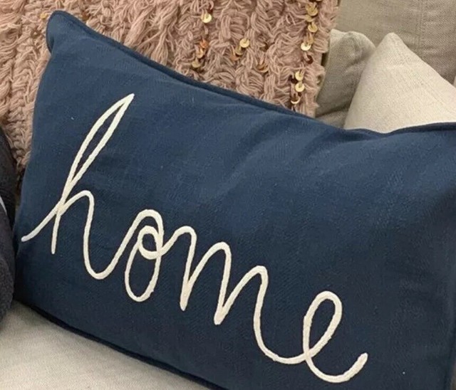 Pottery Barn Home Sentiment Pillow Cover Embroidered Nwt 16x26