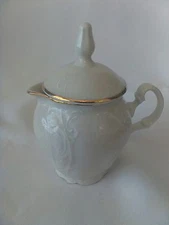 Bernadotte Czechoslovakia Ivory Embossed Gold Trim Creamer/Lid or Syrup Pitcher