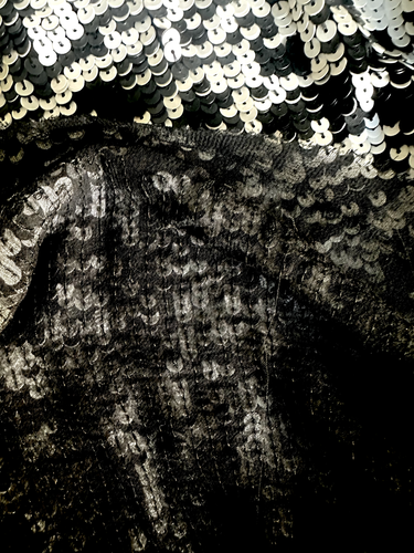 MOOD fabrics ~ designer 3/4 yd remnant ~ black & white matte sequins on silk - Picture 4 of 6