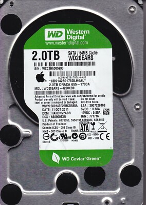 WD20EARS-42S0XB0 HARCNV2ABB WCC1H Thailand OCT 2011 2TB 3.5 SATA Western Digital