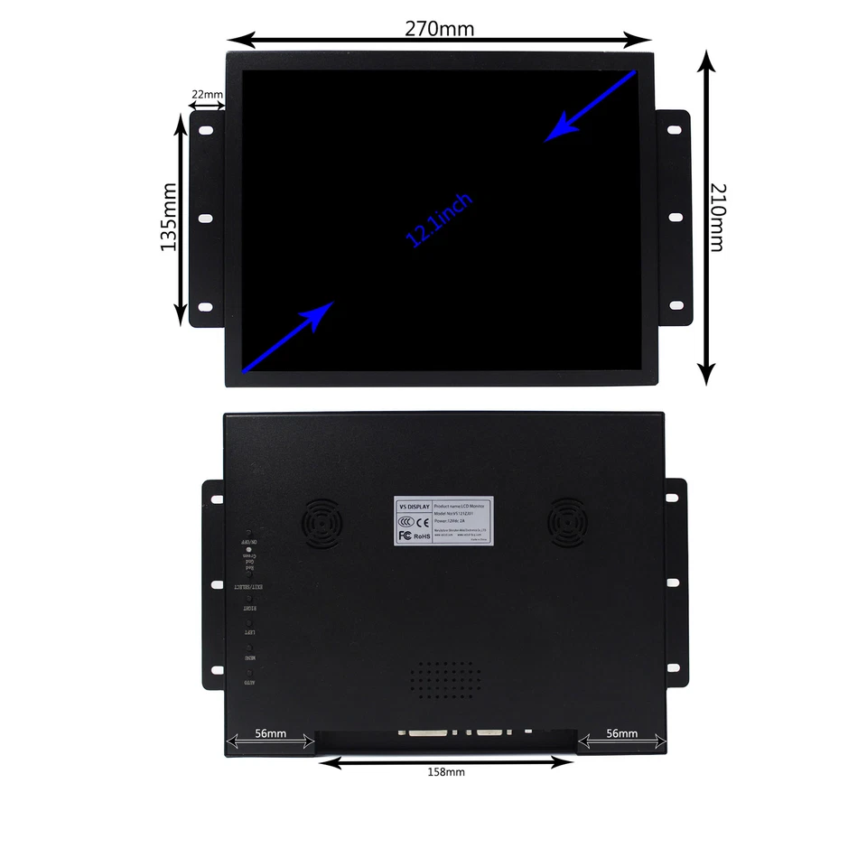 12.1 in 800x600 LED Backlight LCD Monitor Metal Case Industiral Monitor - Image 4 of 4