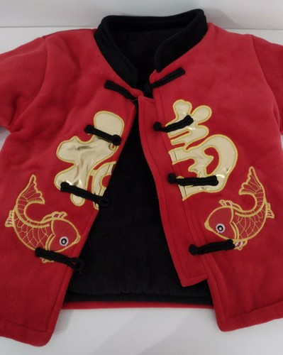 Little Girl's Chinese Jacket Size large Red Puffy Gold Fish - Picture 5 of 8