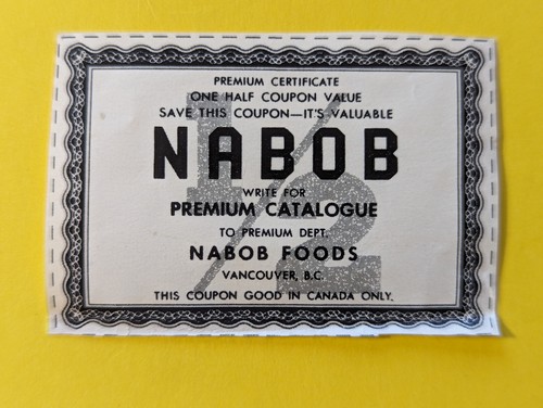 NABOB  PREMIUM CERTIFICATE -  1/2 COUPON Black & White Glossy - No Serial Number - Imagen 1 de 2