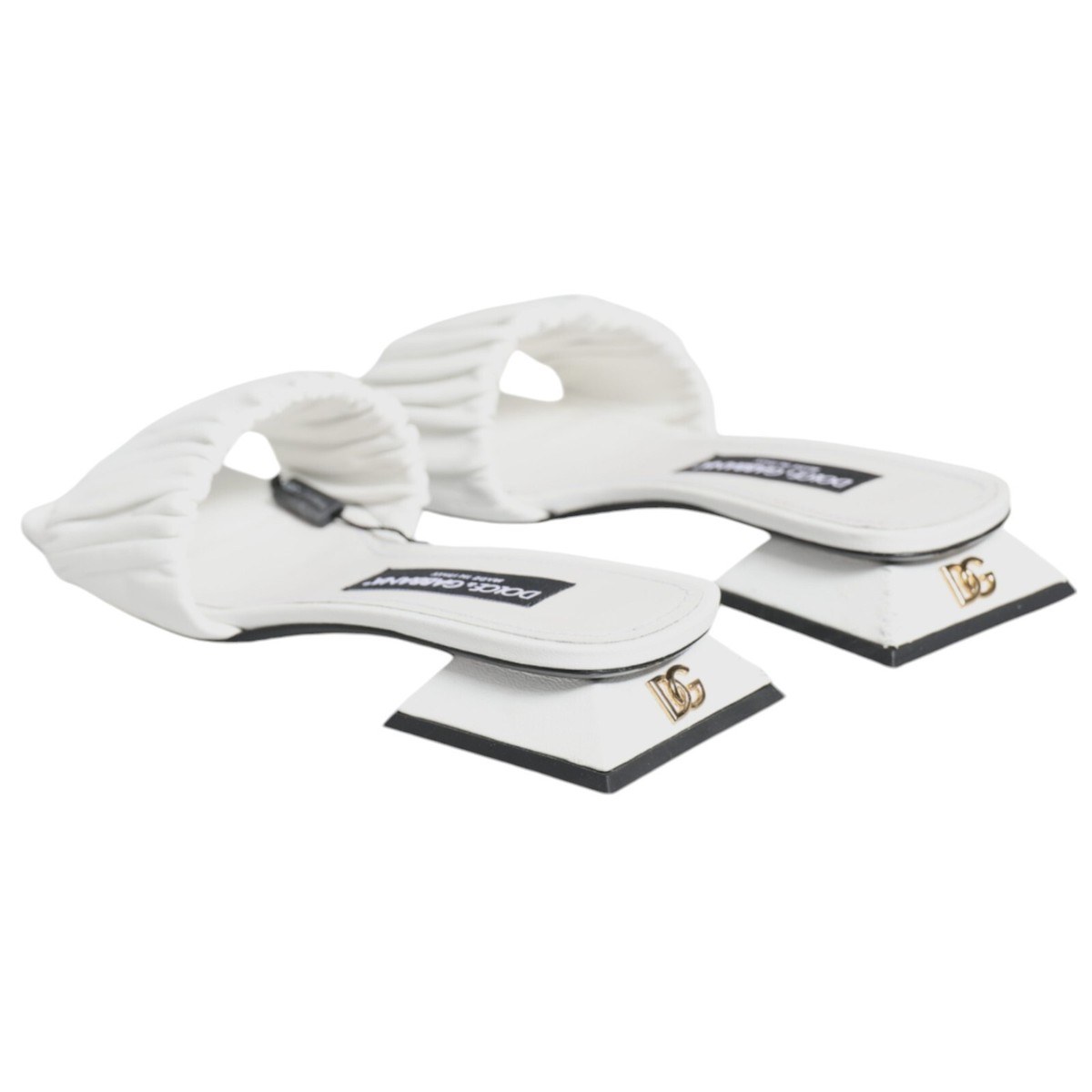 DOLCE & GABBANA Shoes White Leather Slides Flats Sandals