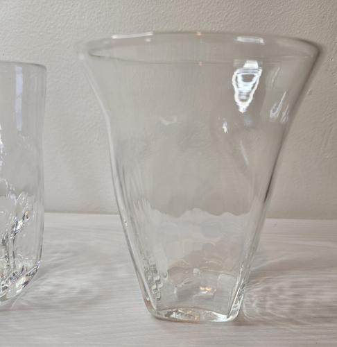Two Signed Vtg Steven Newell Handblown Clear Studio Art Glasses Tumblers Artist - Picture 3 of 8