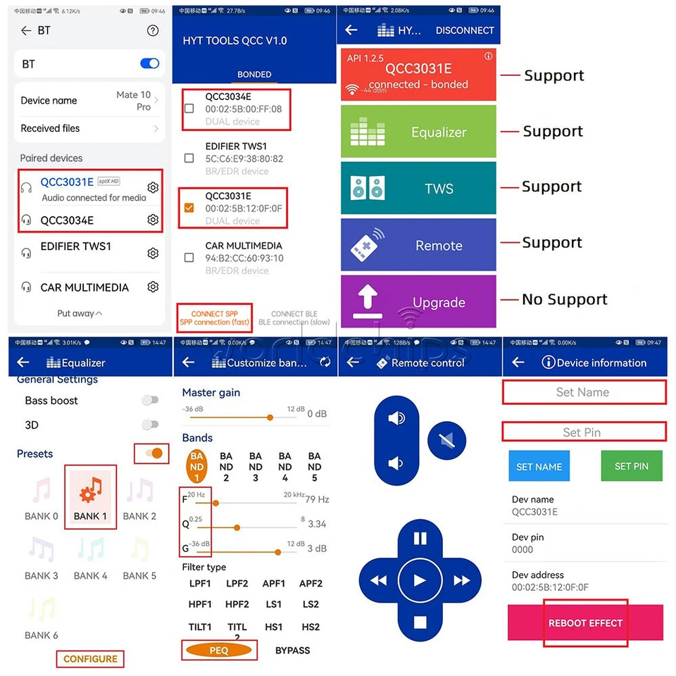 Módulo amplificador de potencia 2x10W/15W EQ Bluetooth 5.1 QCC3034 con interruptor de perilla AUX Foto 3 de 4