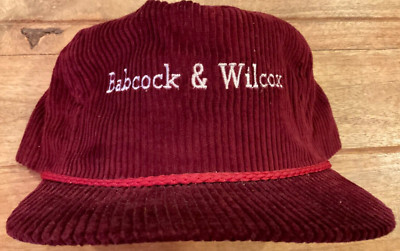 VINTAGE BABCOCK & WILCOX CORDUROY STRAPBACK HAT ( ADULT OS ) BURGUNDY