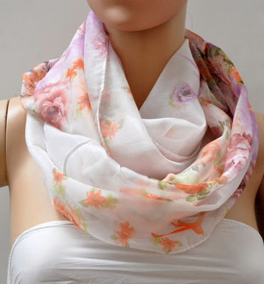 Loop Schal Seide Seidentuch Halstuch Tuch Schlauchschal Damen Vogel Blumen   