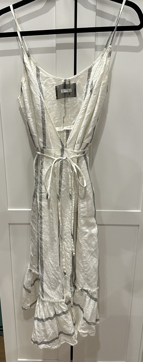 Reformation Womens White Striped Wrap Dress Size L Linen | eBay