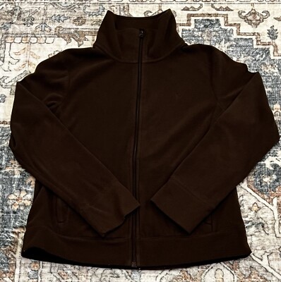 Danskin Now Womens Fleece M 8-10 Jacket Brown Full Zip Pockets Athletic Running